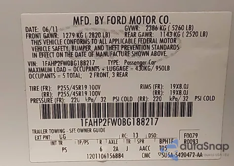 2011 Ford Taurus Limited z USA, uszkodzony, nr VIN 1FAHP2FW0BG188217